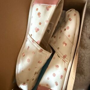 TOMS Cream and Pink Polka Dot Slip-Ons
